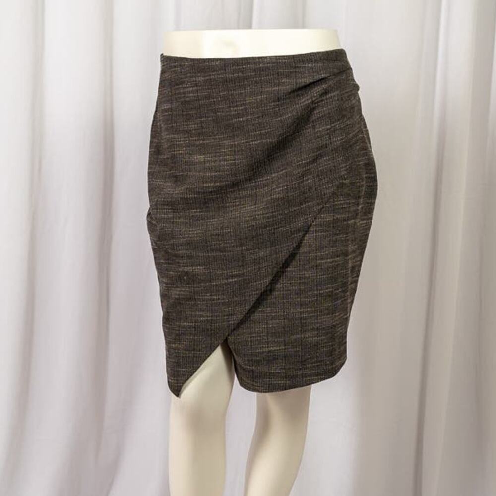 Ambar espresso brown tweed angled wrap skirt sz 6